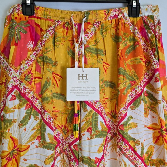 Haute Hippie Flowy Palazzo Pants, Bohemian Tropical Multicolor, Size Large - Picture 3 of 13